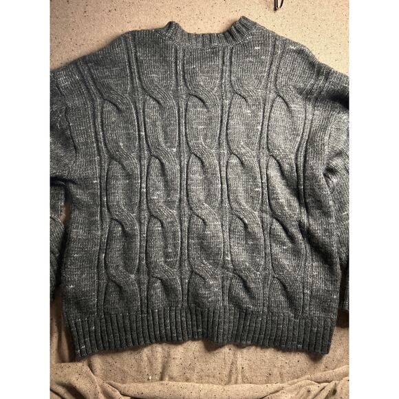American Eagle XXL Gray Cable Knit Sweater Oversized Wide Cuff Cozy Cabin Lodge - Picture 7 of 7